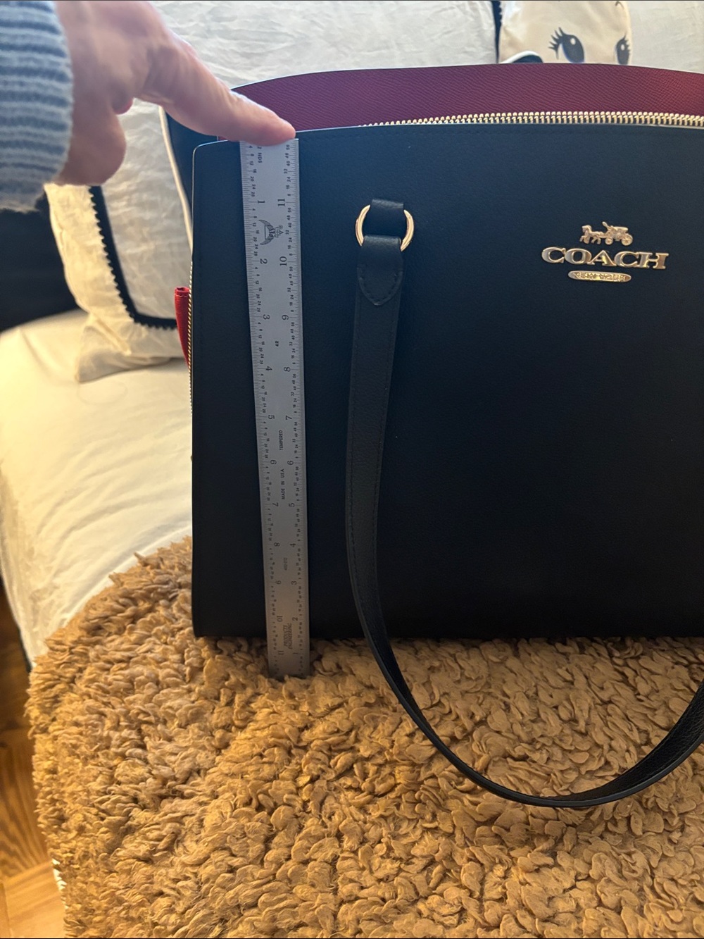 Coach Black Leather Tote with Red Interior and Gold Hardware - Picture 3 of 6